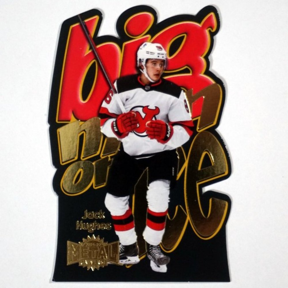 2021/22 NHL Metal Universe Jack Hughes Big Man on Ice Gold #'d 86/96 NJ Devils
